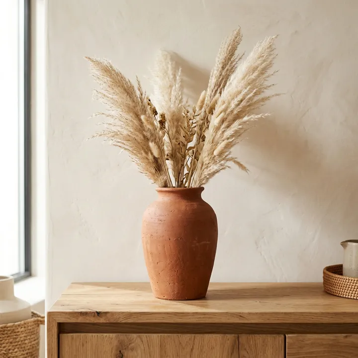 Vase mit dunklem Label „AI KI-generiert“ oben rechts